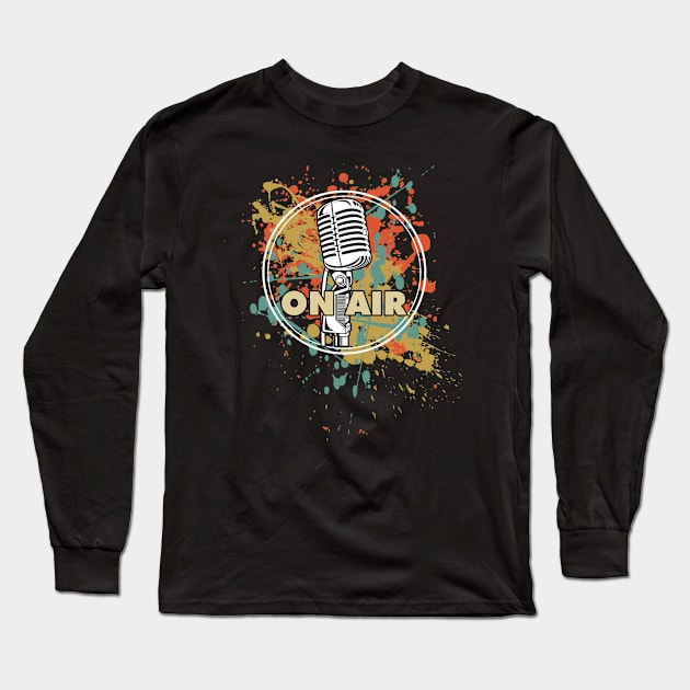 DJ Retro Vintage Vibe On Air Microphone Long Sleeve T-Shirt by Jay Diloy